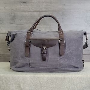 Newhey Gray and Brown Canvas Leather Weekender Travel Duffle Bag